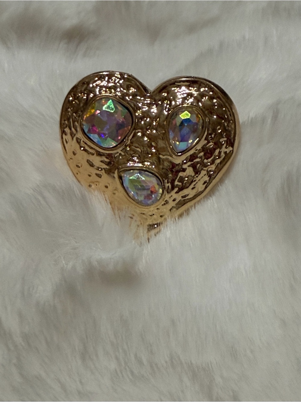 Gold Heart Gem Ring with Iridescent Crystals
